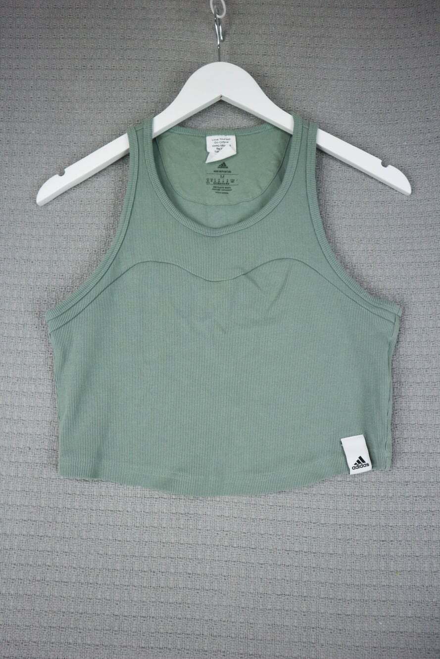 Adidas Green Ribbed Crop Tank Top Women Size M Activewear Athleisure